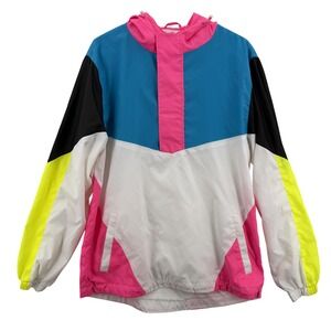 Bleecker & Mercer Jacket Mens Medium Hooded Windbreaker Colorblock Pink Blue